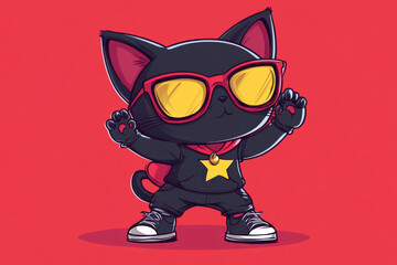 Stylish Cat Wearing a Funky Vest and a Wide-Brim Hat