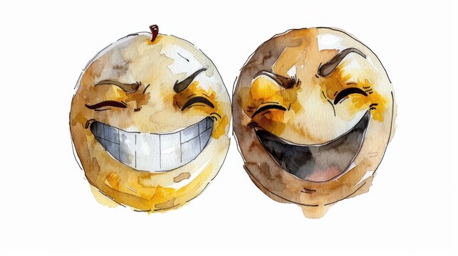 Watercolor smiley faces with laughter and joy for fun designs. National Humor Month - Powered by Adobe
