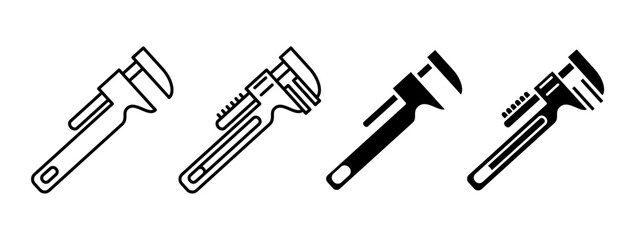 Adjustable wrench icon. Pipe spanner vector illustration. Mechanic tool symbol. Plumbing equipment sign. Plumber maintenance hardware pictogram. Industrial engineering workshop isolated concept.
