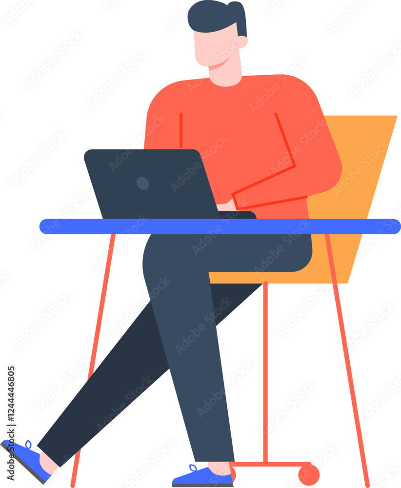 Poster office worker typing intently on a laptop while seated at a desk, focusing on tasks and effectively 