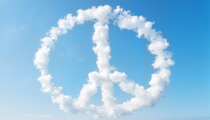 Naklejka premium Cloudy peace symbol in blue sky, a message of harmony