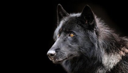 Majestic Black Wolf Against a PitchBlack Canvas A Nighttime Encounter Filled with Suspense and Mystique in an Arctic Winter Scene