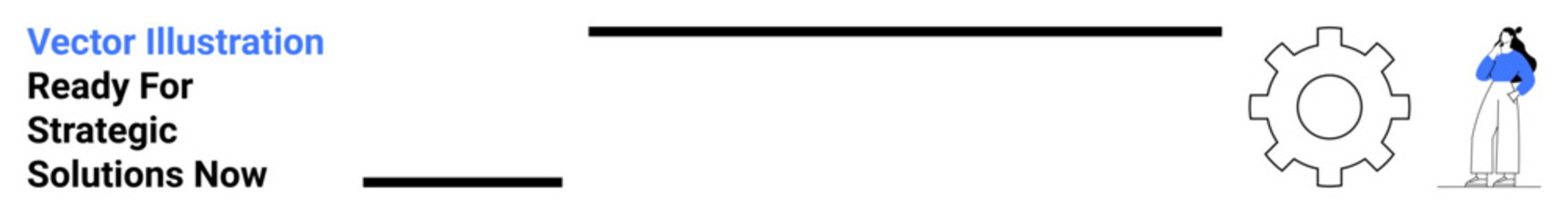 Person standing near a large gear symbolizing strategy, problem-solving, and efficiency. Ideal for teamwork, goal setting, productivity, innovation, business planning, technical solutions flat