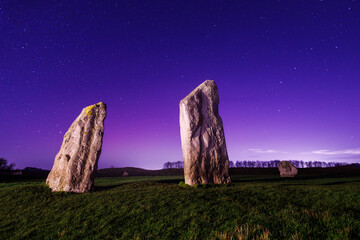 Northern Lights Arora Borealis over Avebury Stone Circle, Wiltshire, UK