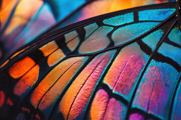 Iridescent butterfly wing with intricate structural color effects