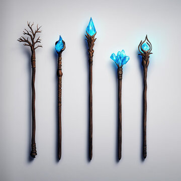 Magische Zauberst&auml;be mit blauen Kristallen und kunstvollem Design


