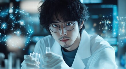 Scientist Performing Experiment in a Futuristic Laboratory With Advanced Technology