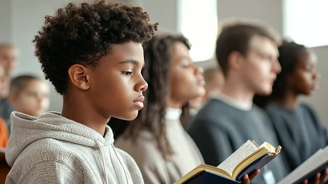 2_Teenager Reading Bible Verse During Church Service