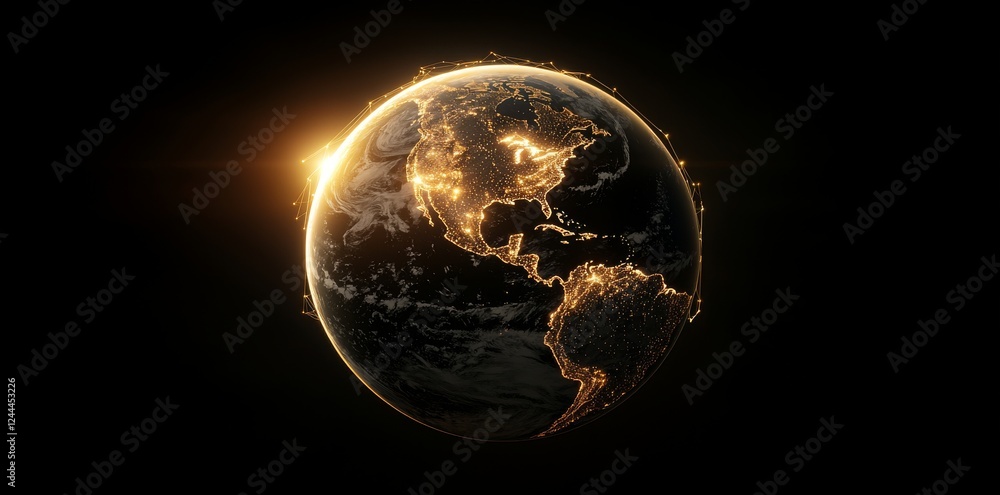 Aufkleber technology background featuring earth viewed from space at night with a digital communication networ