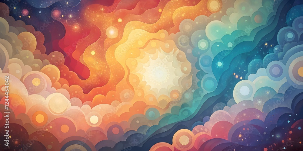 Poster colorful abstract background with swirling patterns and bright light giving a sense of depth and mov