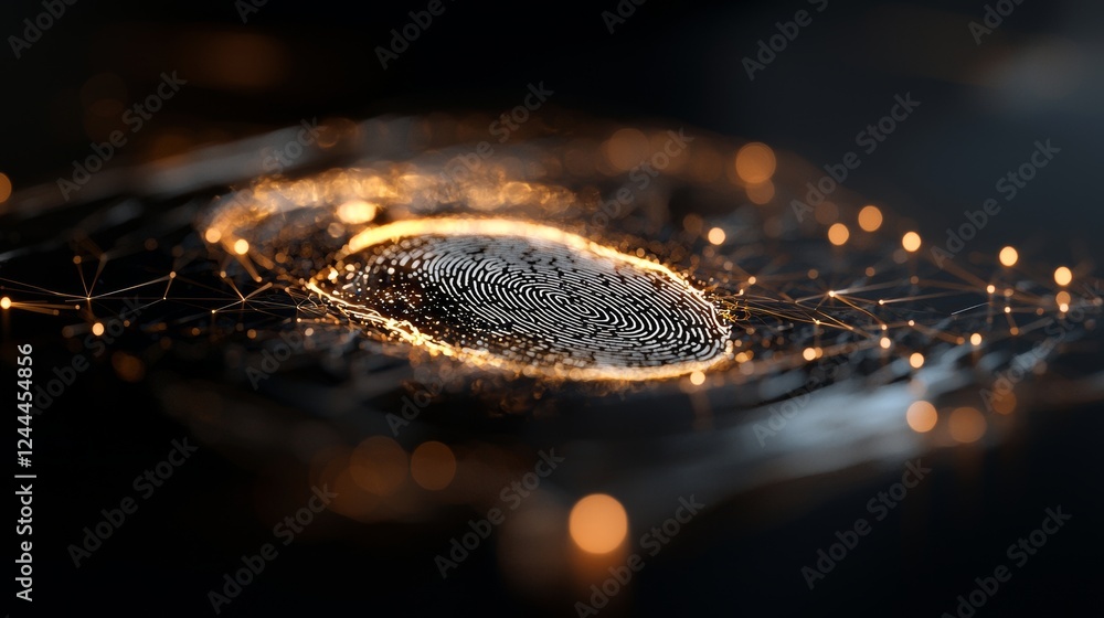 Poster businessman accesses his account using fingerprint scanning technology. the fingerprint is used to v