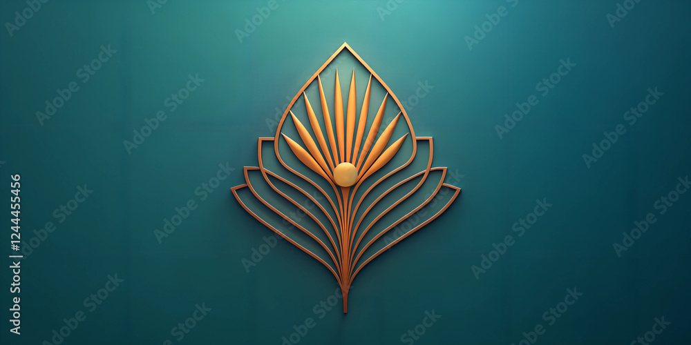 Aufkleber abstract wallpaper design featuring intricate leaf patterns against a solid teal background with a p