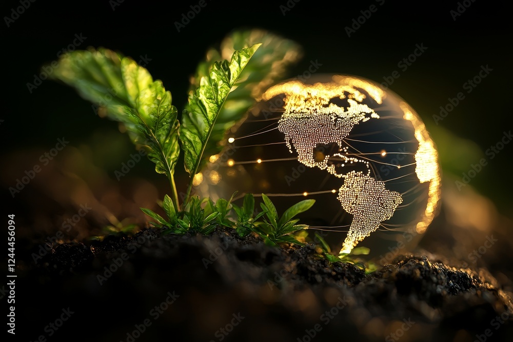 Poster a global telecommunication network with nodes scattered around the earth, supporting internet and fa