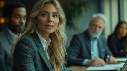  executives planning a marketing campaign in a coffee shop