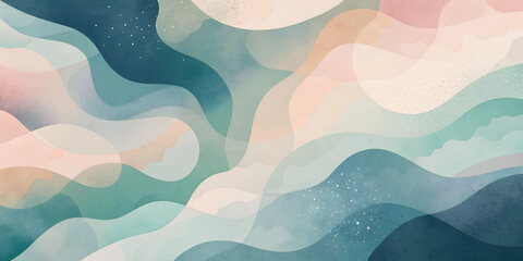 Abstract wallpaper design featuring water silhouettes in soft pastel colors and fluid wave patterns