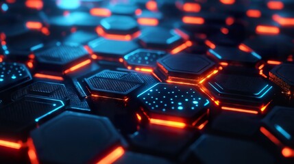 Obraz premium Futuristic Glowing Hexagonal Grid – Sci-Fi Cyber Technology Background