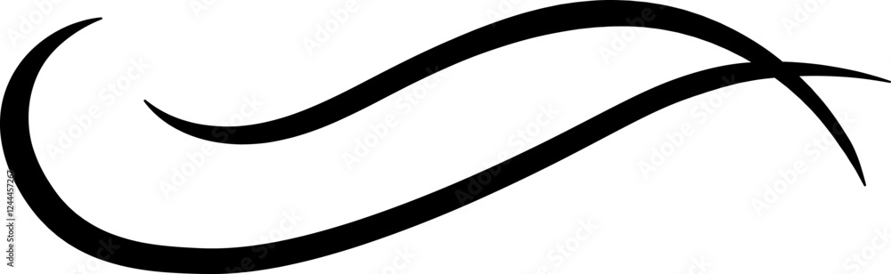 Poster two simple black lines are forming a curved shape similar to a stylized sea wave or a parenthesis, i