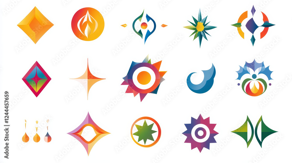 Poster set of abstract icons and symbols for design isolated on white - also as emblem or logo template. jp