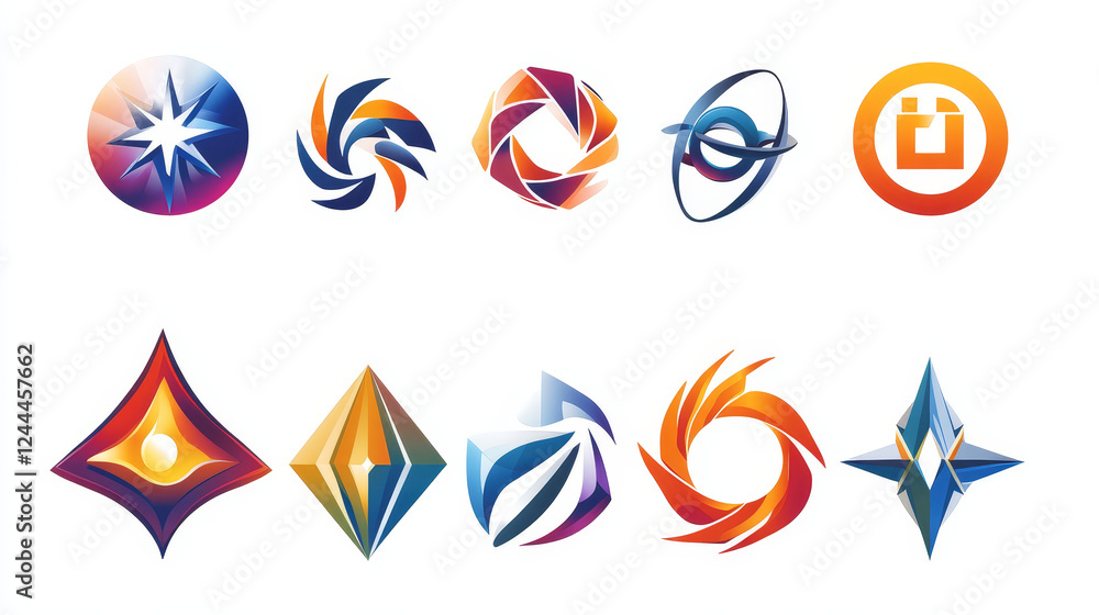 Poster set of abstract icons and symbols for design isolated on white - also as emblem or logo template. jp
