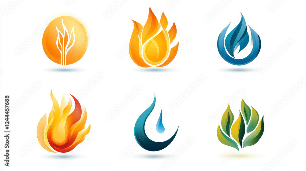 Poster set of abstract icons and symbols for design isolated on white - also as emblem or logo template. jp