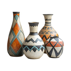 Three Elegant Vases Isolated on Transparent Background