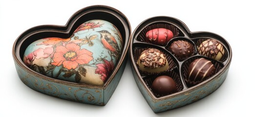Heart-shaped chocolate box with floral and elegant design for gifting