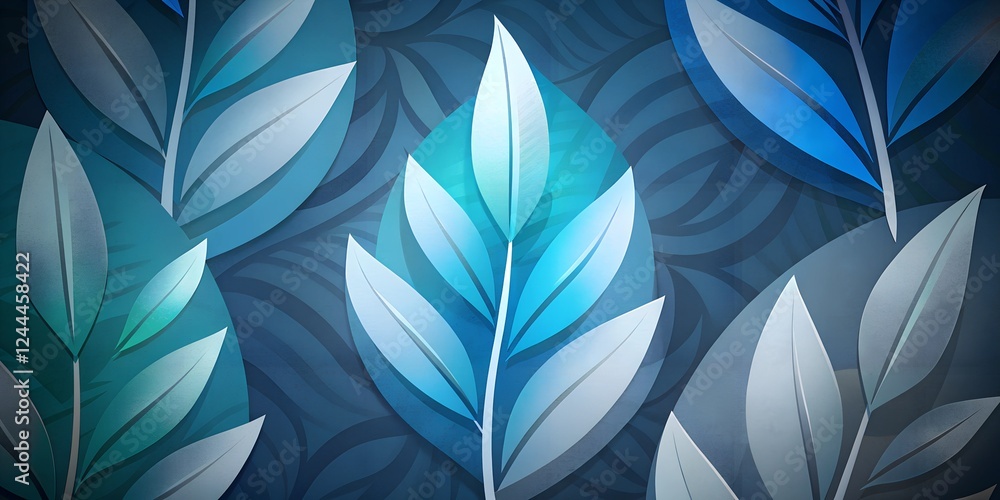 Poster abstract leaf wallpaper featuring a blend of blue tones and smooth shapes creating a tranquil atmosp