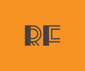 Bold black lettering 'RF' with geometric elements on a vivid orange background, ideal for branding, design, or modern creative projects.