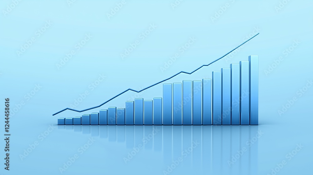Poster widescreen abstract financial graph with uptrend line and bar chart of stock market on blue color ba