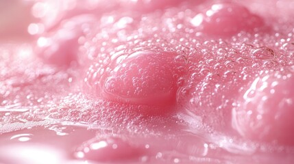Fototapeta premium Close-up of pink bubbles on a surface, suggesting a playful and vibrant atmosphere.