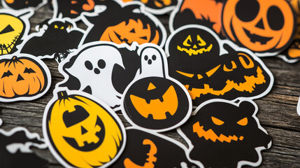 Halloween ghost stickers and spooky boo characters for horror night holiday, cartoon vector. Halloween stickers of funny ghost with pumpkin lantern on witch broomstick with trick or treat candy sweets