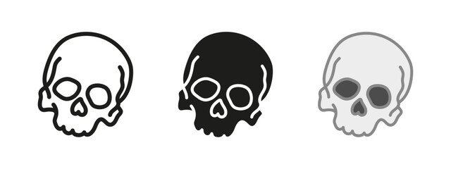 Skull icon. Death symbol. Human skeleton head vector illustration. Dead sign. Skull bone pictogram outline, black, line and colored isolated on white background. Skull silhouette.
