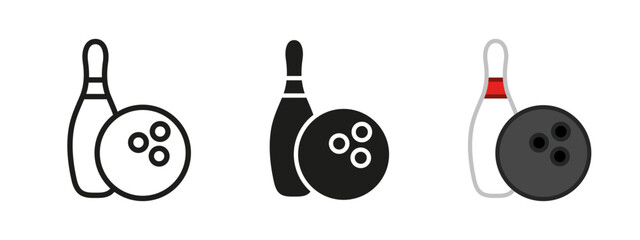 Bowling icon. Bowling ball and pin vector illustration. Bowling club logo. Skittles strike symbol. Leisure games event sign. Sport game activity pictogram. Bowling championship and tournament concept.