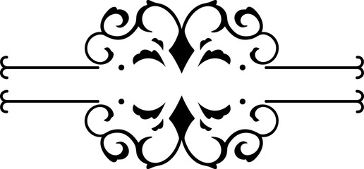 Horizontal vintage ornament with swirls, rhombuses and thin lines is creating a decorative frame with white empty space in the center, perfect for a title or short text