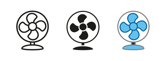 Table fan icon. Electric air cooler vector illustration. Cooling ventilator symbol. Wind blower sign. Conditioning equipment pictogram. Table fan propeller isolated concept. © MALAI Studio