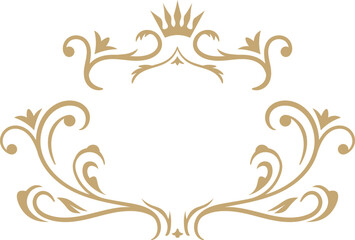 This elegant golden floral ornament, featuring a majestic crown at its apex, creates a sophisticated and regal frame, perfect for adding a touch of luxury and refinement