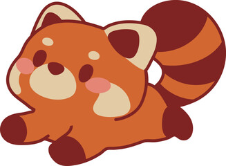 Cute Kawaii illustration of funny cartoon red panda lying down.