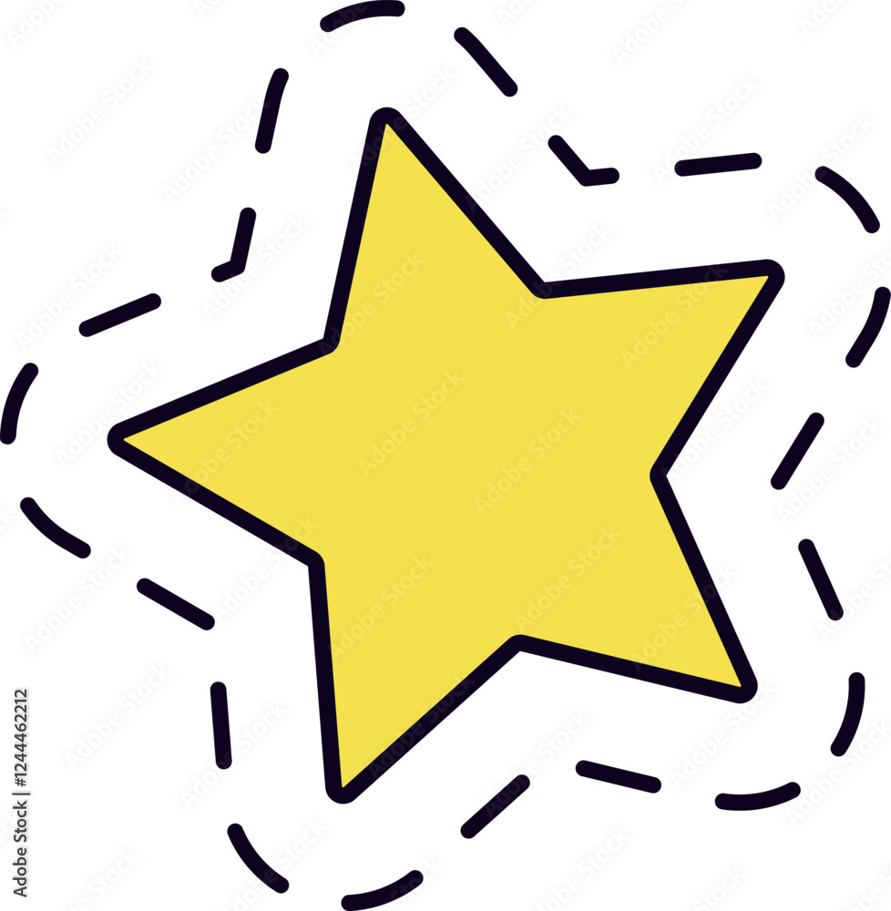 Aufkleber simple cartoon yellow star rotating following a clockwise dashed path, isolated on a white backgroun