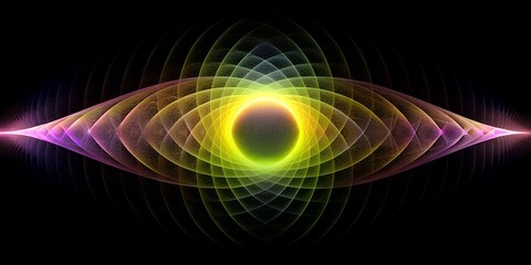 Obraz premium Colorful abstract wave patterns radiate from a central point on a black background