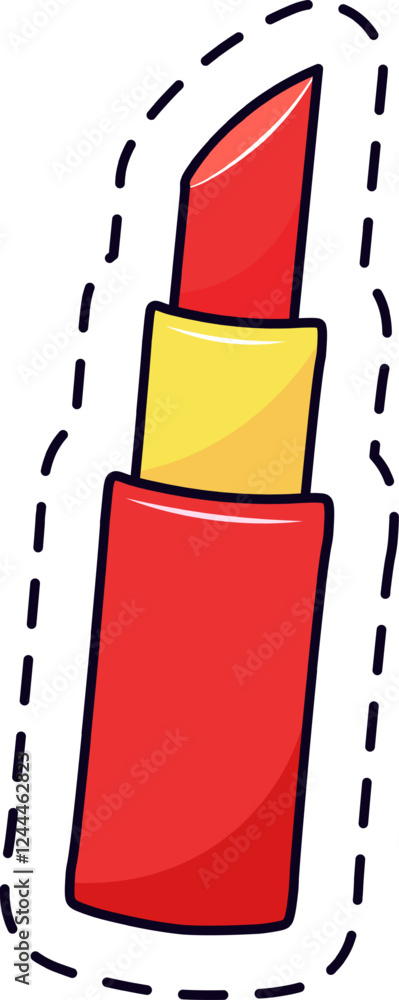 Aufkleber red lipstick slightly tilted to the right with a golden ring separating the body from the upper part