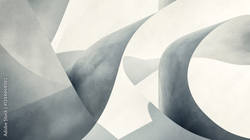 Poster a refined abstract background with minimalist white and gray curves, featuring a clean texture and m