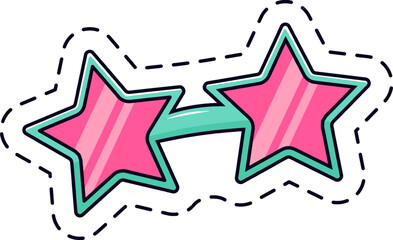 Pink star shaped sunglasses with turquoise frame on white background representing summer, fun, fashion, and a playful attitude, perfect for party accessories or trendy eyewear