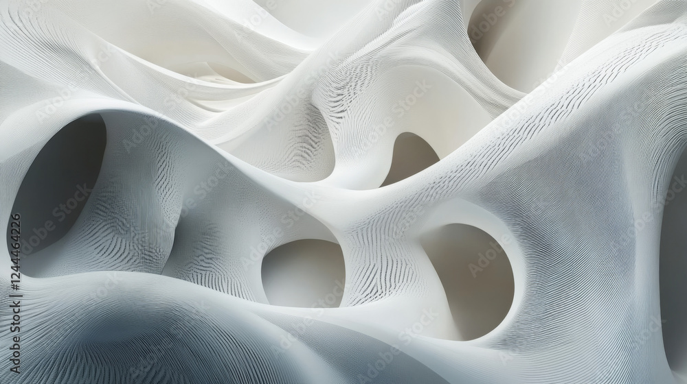 Poster a refined abstract background with minimalist white and gray curves, featuring a clean texture and m