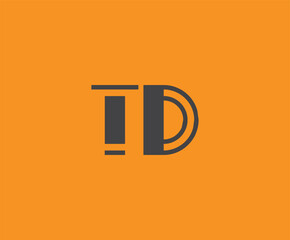 Obraz premium Bold black lettering 'TD' with geometric elements on a vivid orange background, ideal for branding, design, or modern creative projects.
