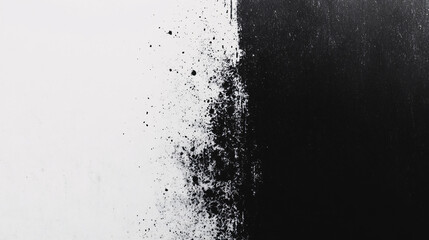 A dramatic black and white abstract image with intense paint splatter creating a high-contrast artistic composition with a raw texture
