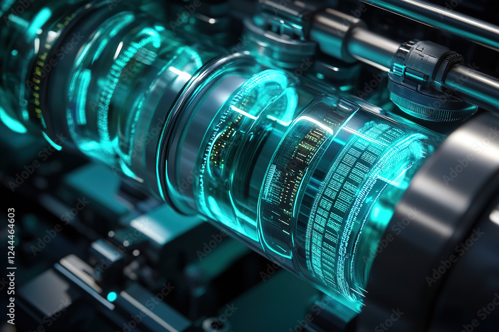 Poster abstract digital data display showcases interconnected technology and futuristic design in vibrant b