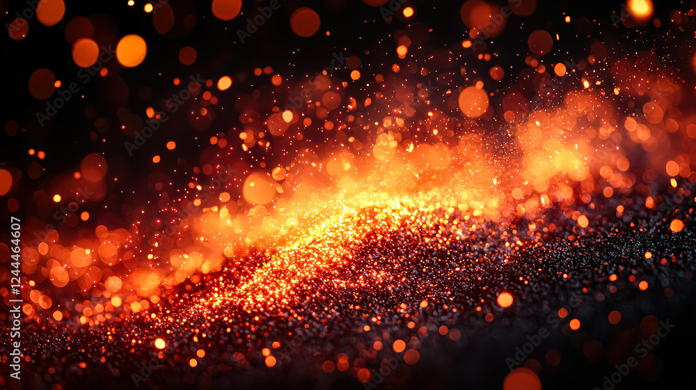 Poster the image is a close up of a black and orange background with a lot of sparkles. the sparkles are sc