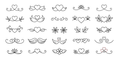 Collection of vector silhouettes featuring hearts and floral designs for creative projects and crafts Transparent PNG	 stickers, for notebook, diary, cute aesthetic