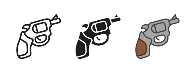 Revolver icon. Handgun vector illustration. Pocket pistol symbol. Firearm weapon sign. Small gun pictogram. Shot, kill and violence concept isolated. Shooter or killer ammunition silhouette.