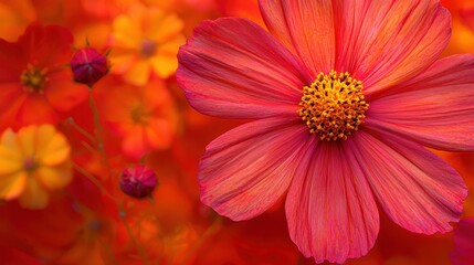 Close-up orange cosmos flower garden bloom background